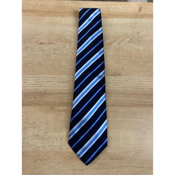 Banana Republic Italian Silk Blue Striped Neck Tie - Picture 1 of 6